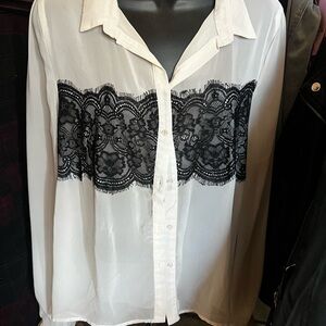 Elegant White and Black Lace Women's Top